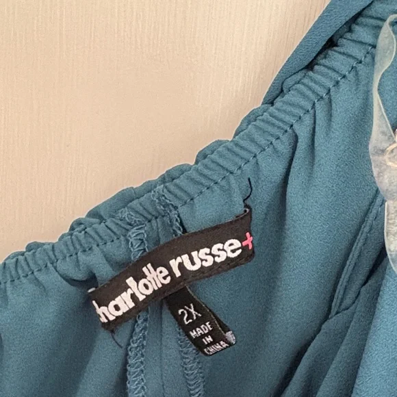 Charlotte Russe Blue Off-Shoulder Ruffle Blouse - Picture 2 of 3